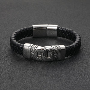 Stainless Steel and Black Braided Calf Leather