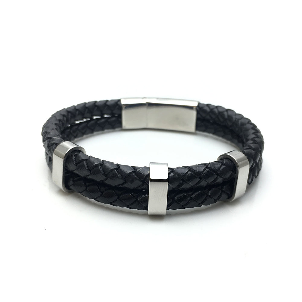 Stainless Steel Clasps and Hardware with Black Braided Calf Leather