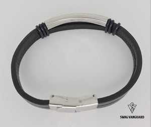 Stainless Steel Plate and Clasps with Black Calf Leather