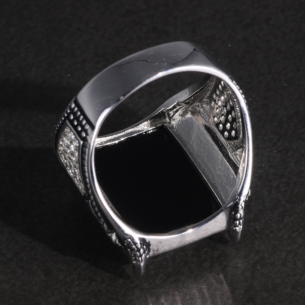Pure 925 Sterling Silver with Natural Black Agate & Zircon Stone
