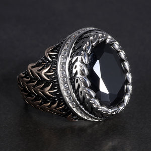 Pure 925 Sterling Silver with Natural Black Agate and Zircon Stone